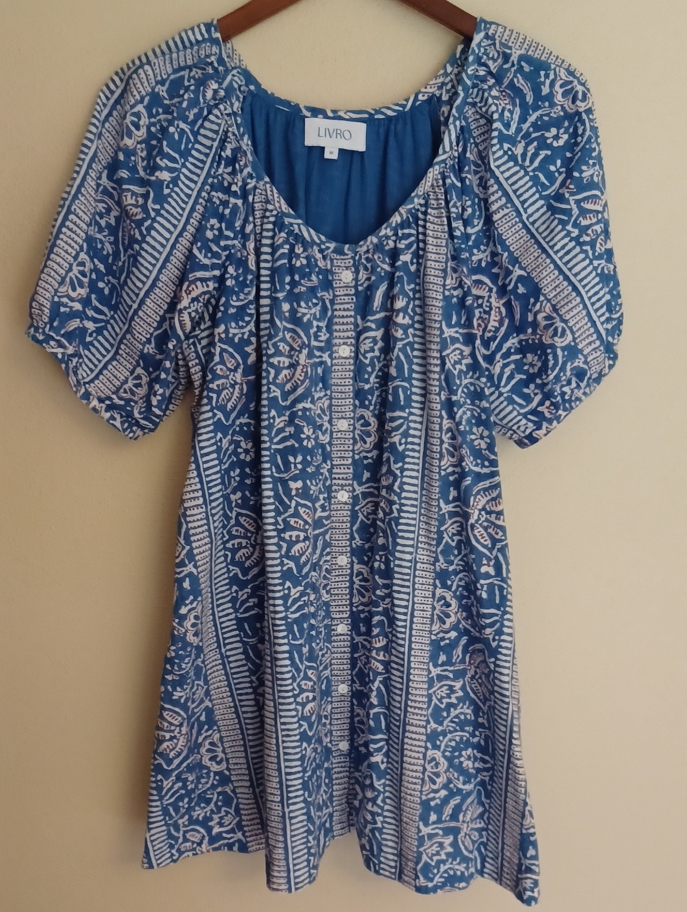 LIVRO Day Dress Size M Mini Floral Block Print Boho Feminine Flowy